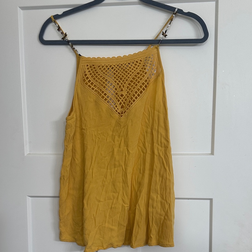 Eyeshadow Mustard Yellow Crochet Yoke Tank Top